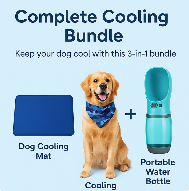 Complete Dog Cooling Bundle – Mat, Bandana & Bottle