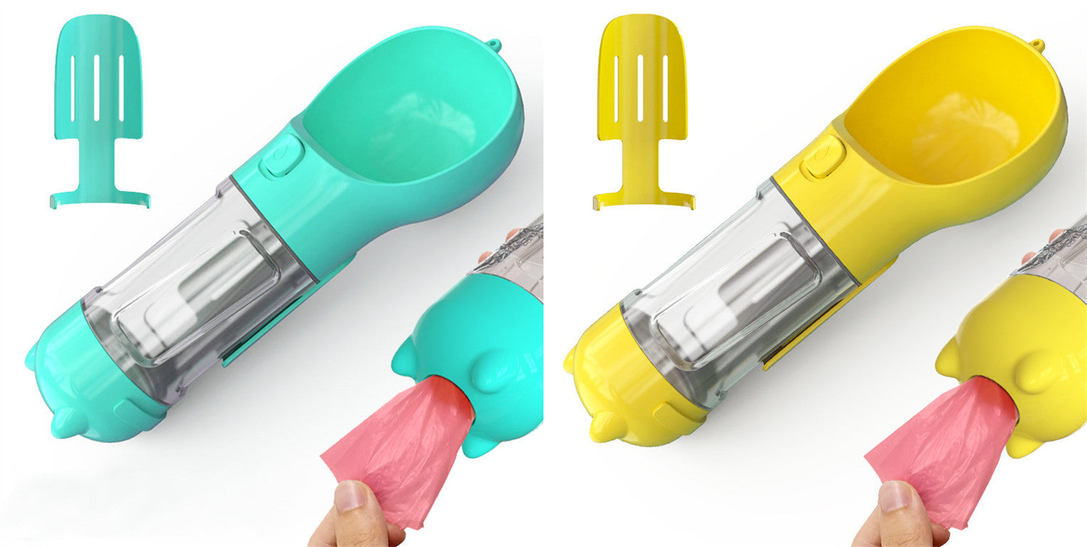3-in-1 Portable Pet Water Bottle | Feeder, Bowl & Waste Bag Holder – Pouch Treats